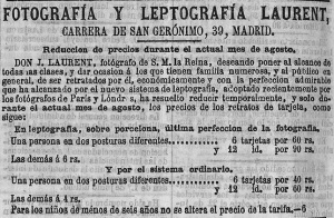 Anuncio del estudio Laurent, aparecido en el nº 3108 del diario "La Correspondencia de España" (17/08/1866)
