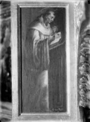 San Conrado, Angelo Nardi (ca 1620) Fotografía del Archivo Moreno, IPCE. Escena nocturna en la que el santo lee gracias a la luz que desprenden sus dedos.